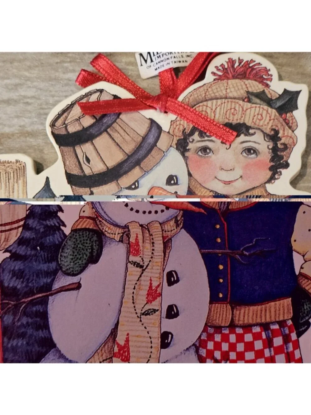 Vintage Mary Engelbreit Winter Pals Ornament Snowman Boy Gift 5.5 Inches